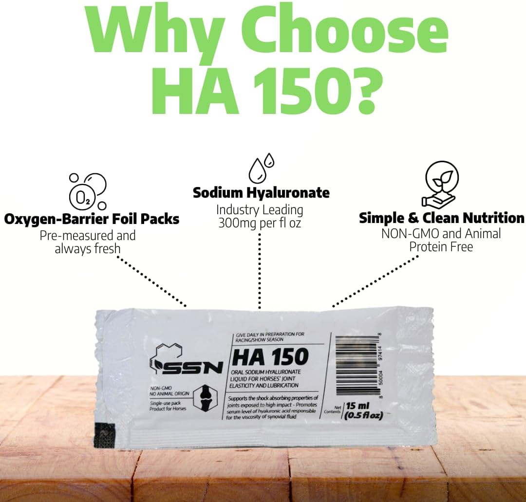 SSN HA 150 - 4 In 1 Horse Supplement - 60 Servings - Equine Joint, Gastric, Ligament/Tendon, Lung Capillary Health - Glucosamine Alternative - (60 Pack, 150mg Sodium Hyaluronate per Serving)