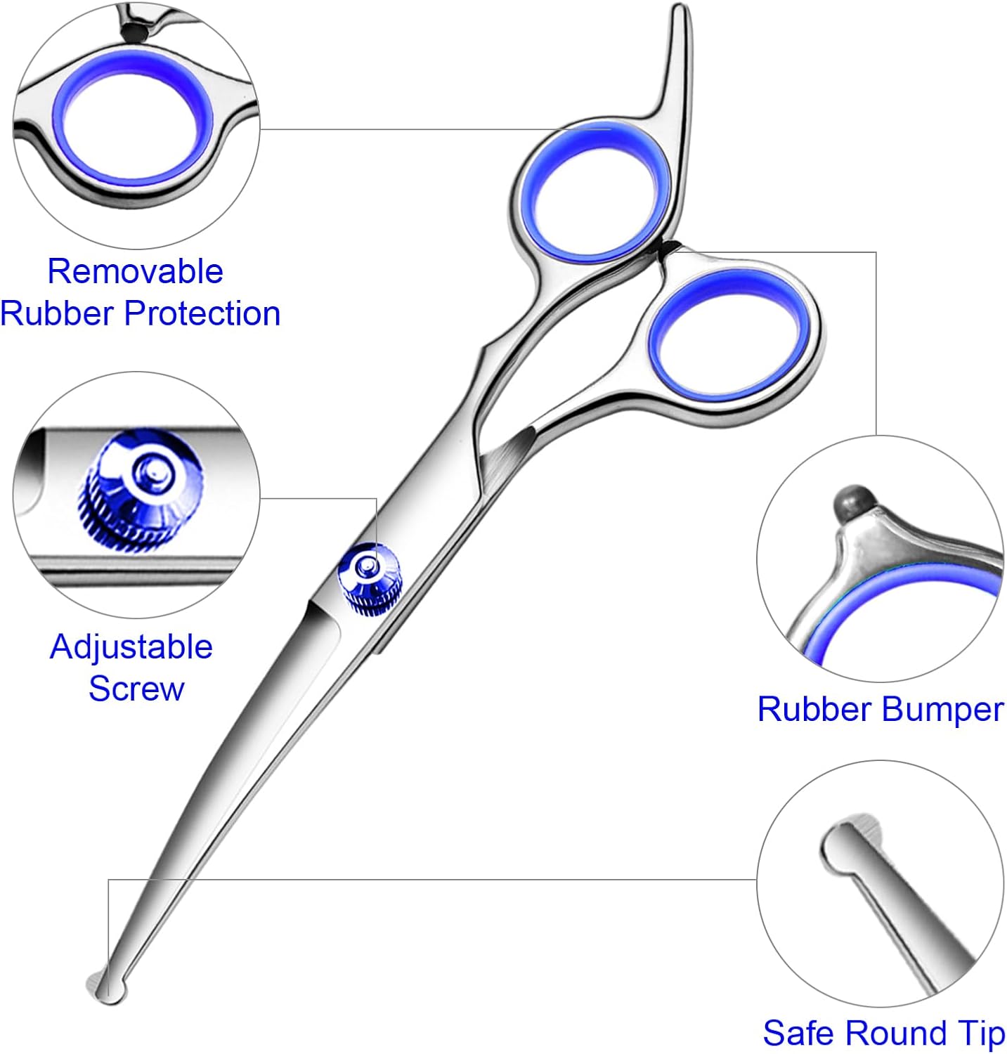 Professional Dog Grooming Scissors Kit, Titanium Coated Dog Scissors for Grooming, Grooming Shears Kit - Straight,Thinning, Curved Scissors and Comb for Dog Cat Pet (Blue 5 in 1)