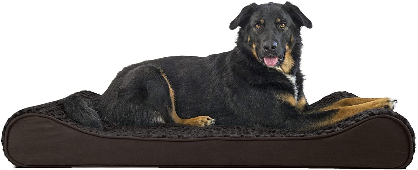 Furhaven Orthopedic Dog Bed for Large Dogs w/ Removable Washable Cover, For Dogs Up to 75 lbs - Ultra Plush Faux Fur & Suede Luxe Lounger Contour Mattress - Chocolate, Jumbo/XL