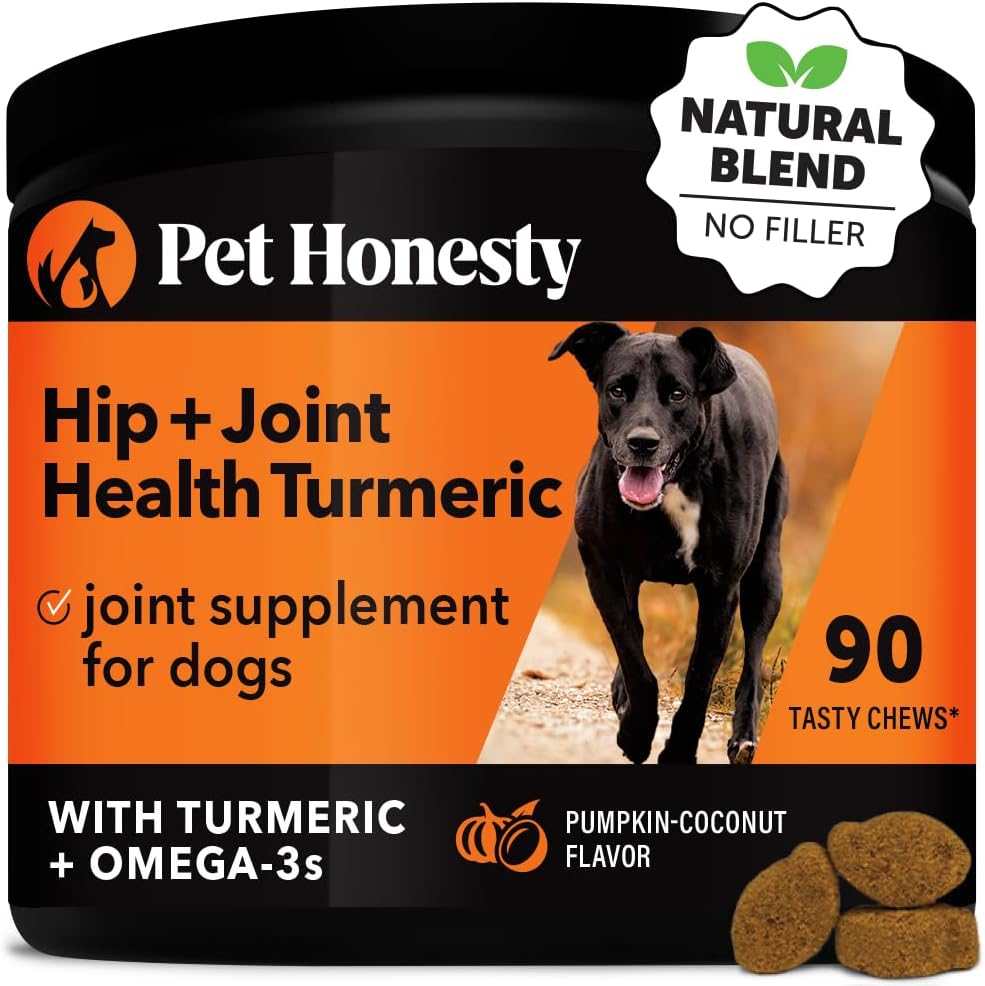 Hip & Joint Turmeric Health - Joint Supplement for Dogs, Omega-3 Fish Oil, Turmeric to Support Overall Health & Ease Stiffness - Advanced Pet Mobility Support - 90 Ct (Pumpkin)