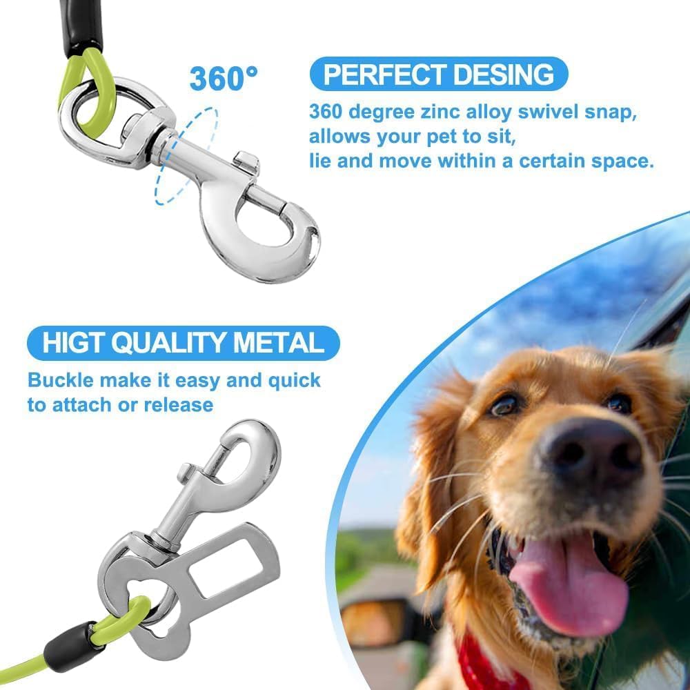 Dog Seat Belt Harness for Car,Dog Seatbelt of Coated Wire Leash Safety Restraint,No Chew Tether Cable Vehicle,Double Clips & Latch (Green, 32 inch/80 CM)