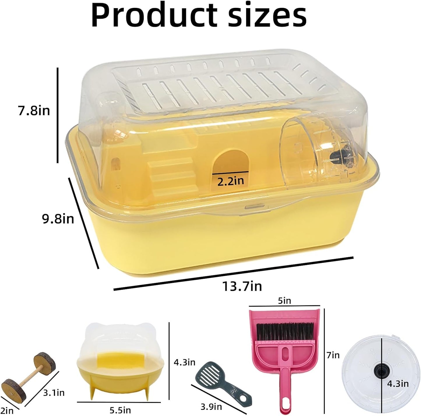 Hamiledyi Small Hamster Cage Clear Plastic Hamster Cage Portable Carrier with Water Bottle Exercise Wheel Bathtub Box Set Toy for Dwarf Baby Hamster (Yellow)