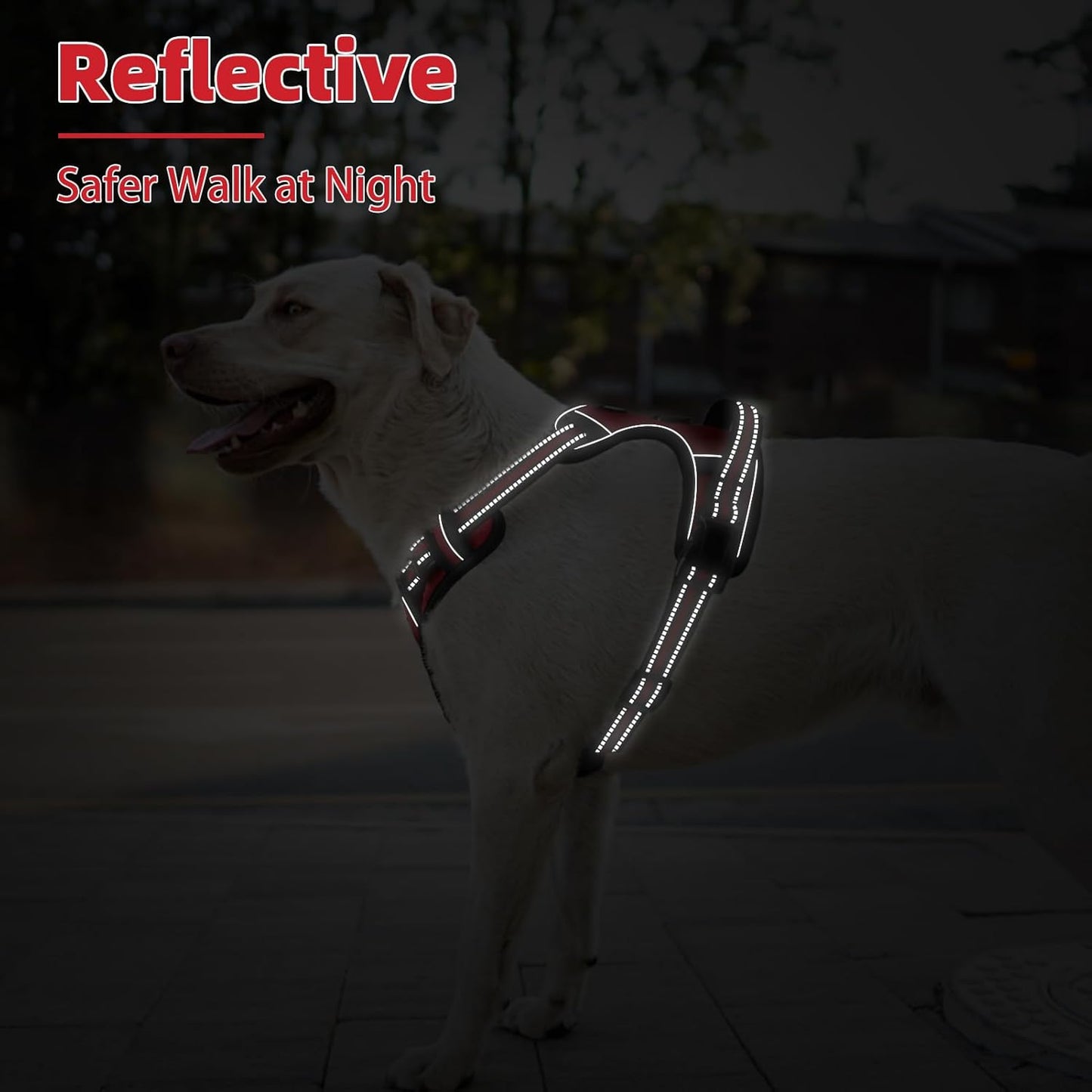 PUPTECK No Pull Dog Harness for Large, Adjustable Reflective Dog Harness with Handle Easy Control, Comfortable Soft Padded Pet Vest Harness for Large Dogs, Red L