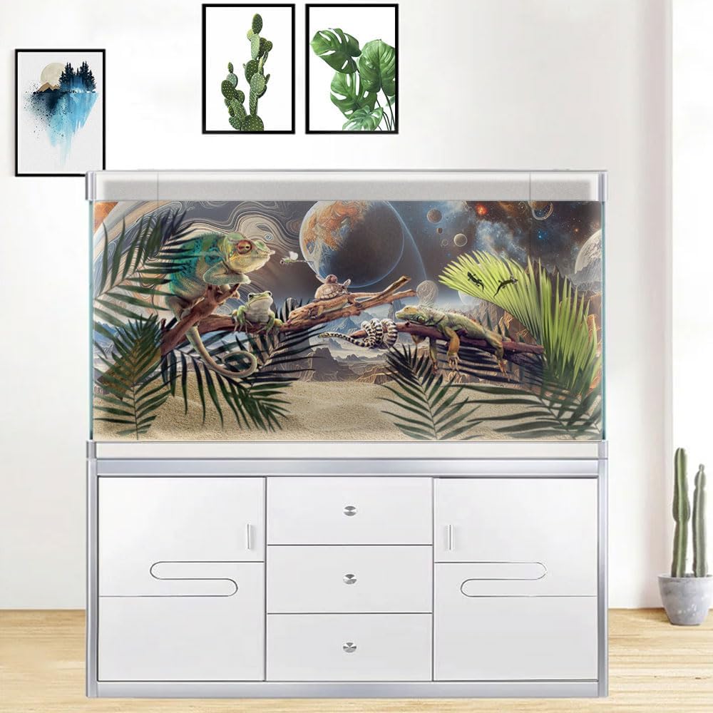 24X16IN Cosmic Spaceterrarium Background, Cool Parallel Space Themed Aquarium Reptile Habitat Background, Aquarium Background with 10EVA Double-Sided Tape