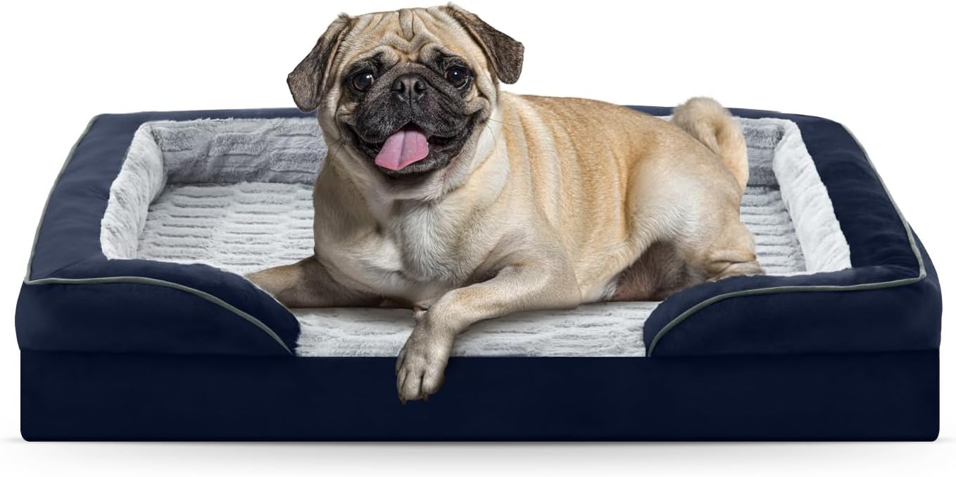 FURTIME Orthopedic Dog Bed for Small Dogs - Waterproof Dog Sofa Beds Small, Supportive Foam Pet Couch Bed with Removable Washable Cover, Waterproof Lining and Nonskid Bottom, Navy Blue