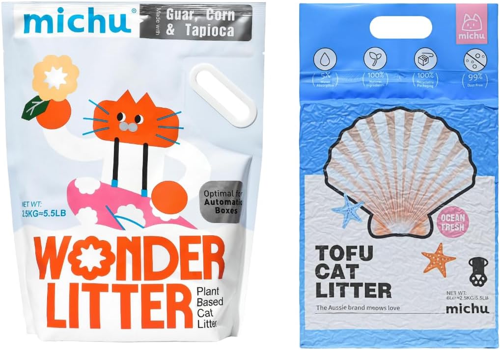 Tofu Cat Litter Natural Clumping Tofu Cat Litter 5.5lb/88oz 5 Scents (Ocean Fresh + Wonder Litter, 2 Pack)
