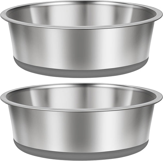 Taglory 8 Cup Stainless Steel Dog Bowls Set of 2 for Food and Water, Silicone Base Anti-Slip, Rust Resistant, Extra Thick Metal Bowls for Medium Dogs, 59oz, Gray