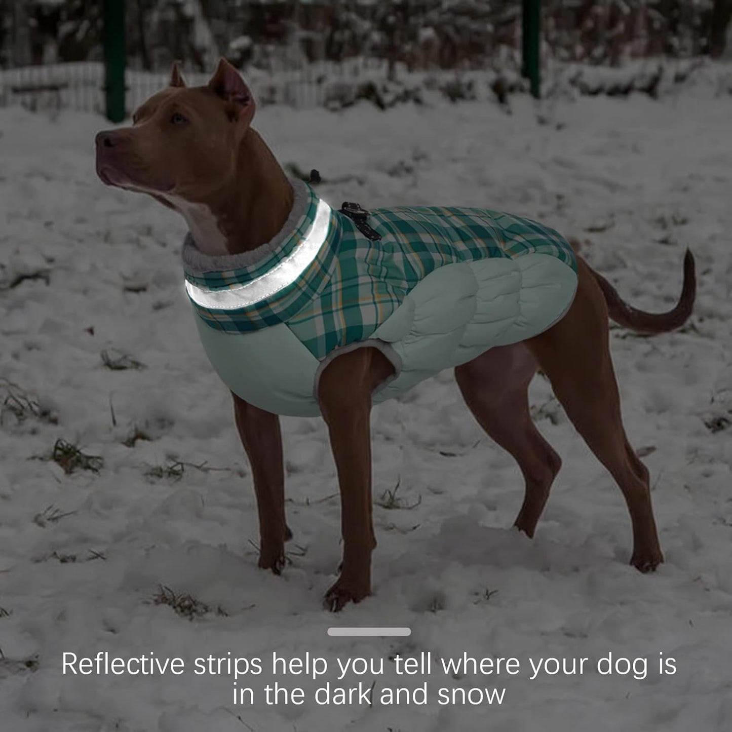 FUAMEY Dog Coat for Large Dogs,Waterproof Dog Winter Jacket with Harness Built in Puppy Cold Weather Coats Reflective Pet Vest with Zipper Warm Fleece Dogs Snowsuit Windproof Green Plaid L