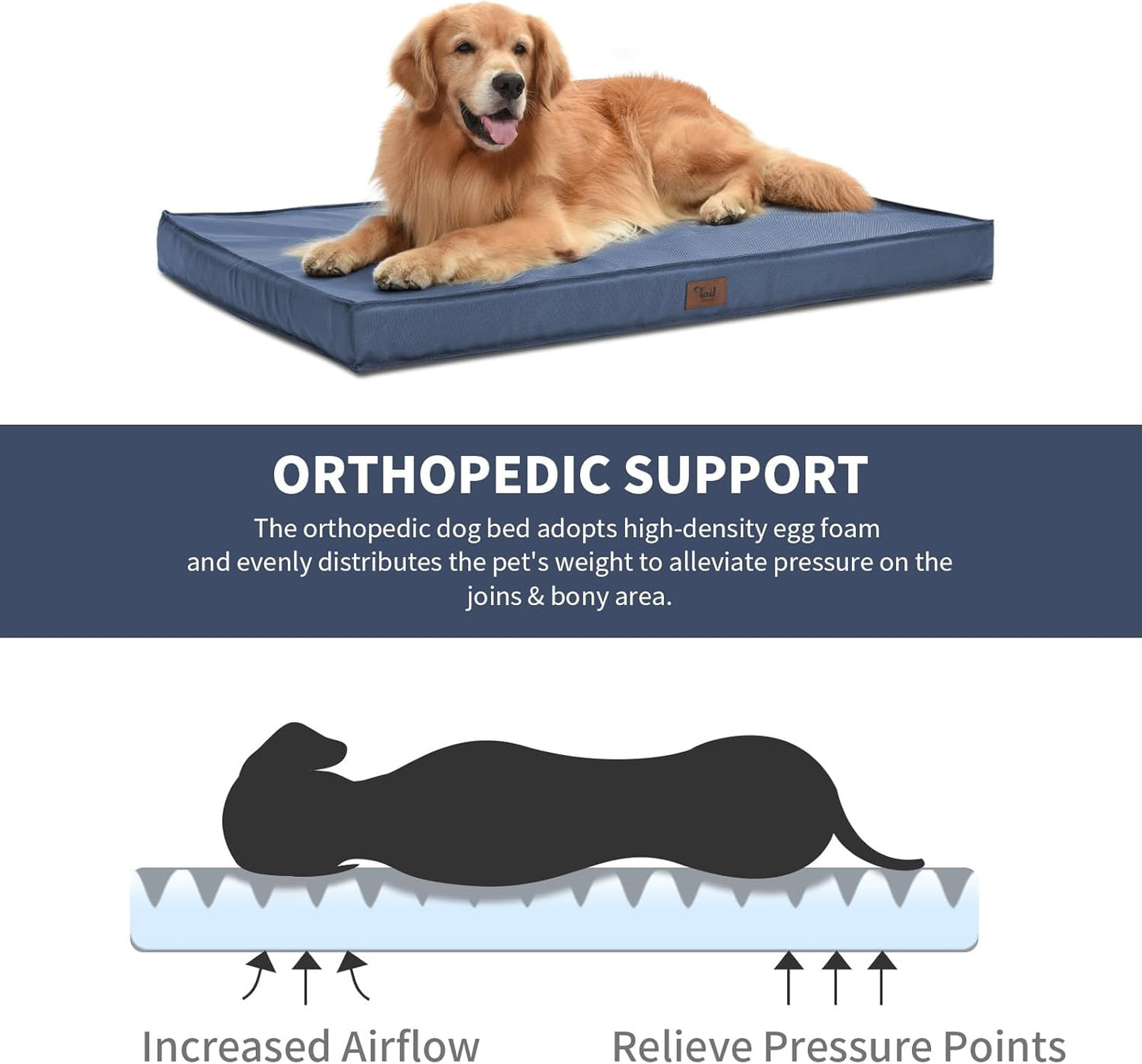 Outdoor Dog Bed for Medium Dogs, Waterproof Dog Crate Bed for Puppy Beds, Orthopedic Egg Crate Foam Pet Bed with Washable and Removable Oxford Cover, Navy
