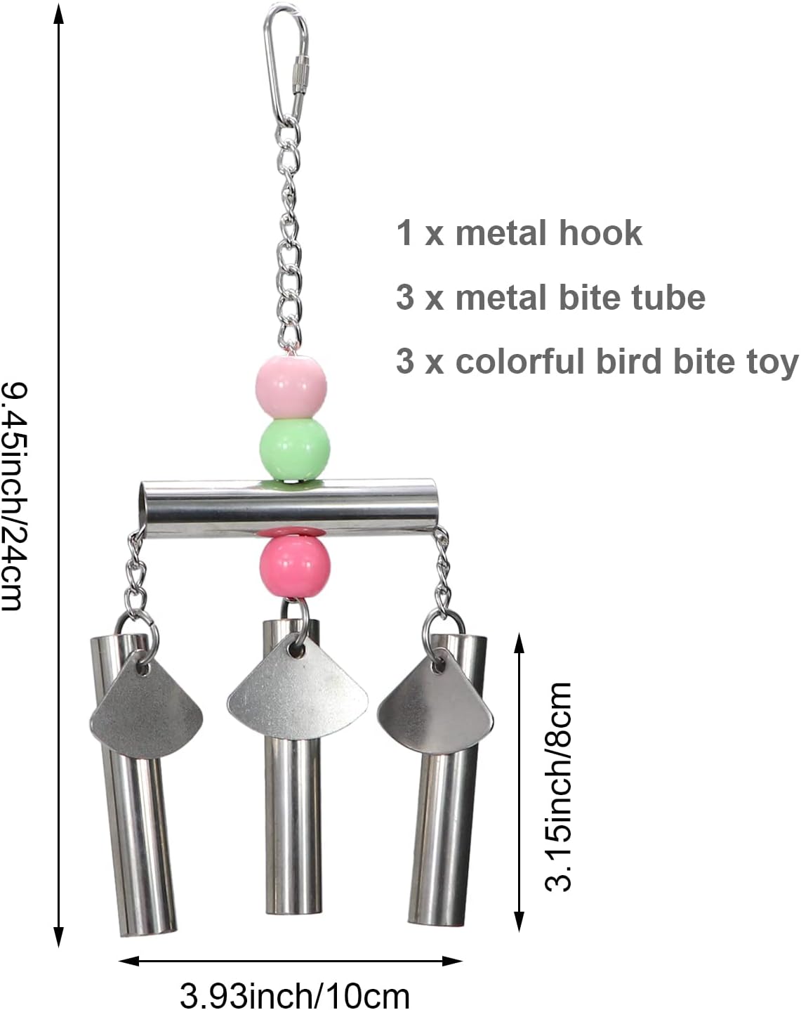Litewoo Bird Stainless Steel Bell Toys, Safe and Stable Hanging Spoons Pipe Chew Bite Toy（B）