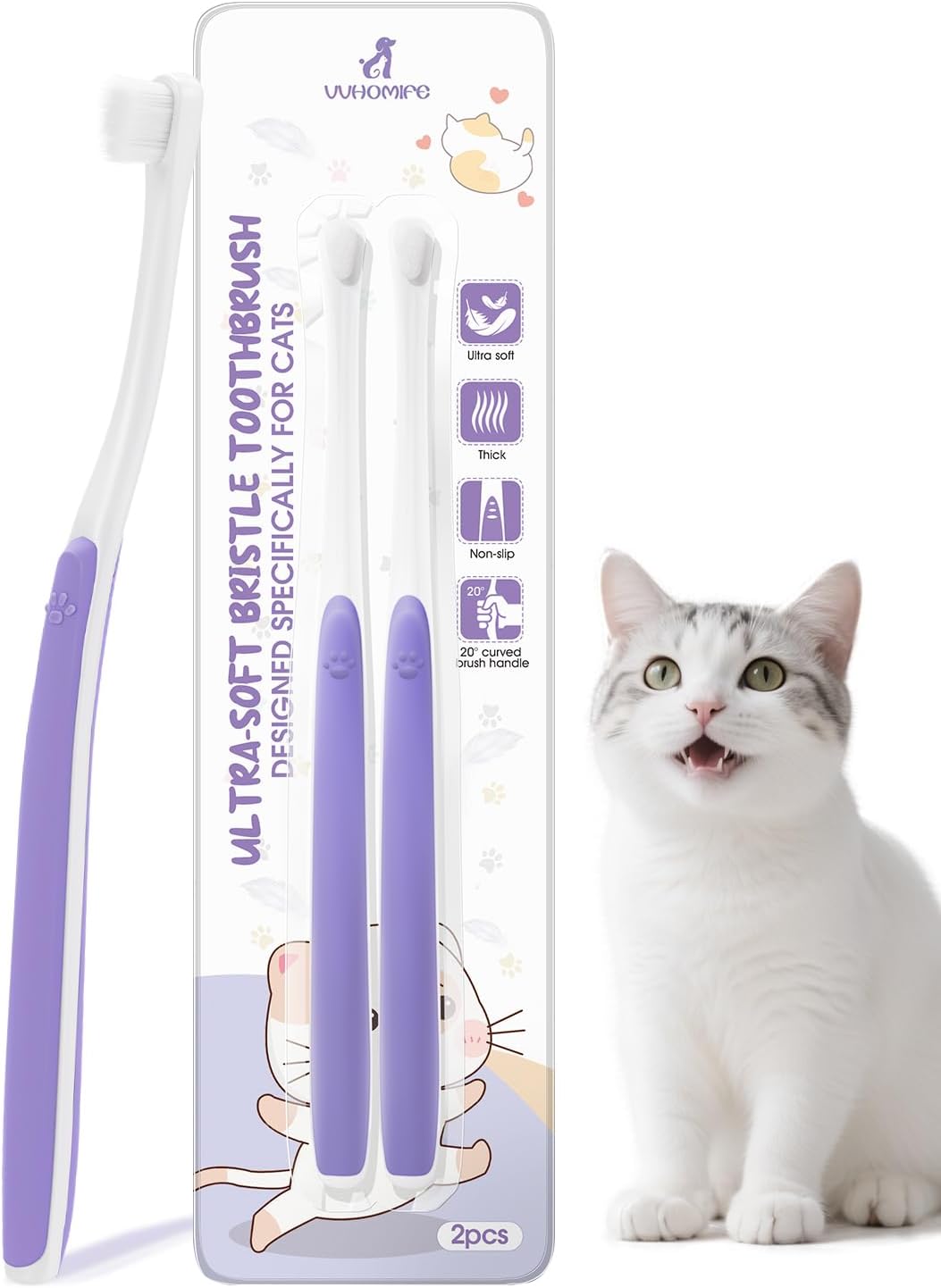 Cat Toothbrush for Kitten Teeth Cleaning – Soft Bristle Cat Dental Brush Set with Compact Head – Gentle Oral Care Tool for Daily Brushing Routine, Loved by Vets and Fur Babies