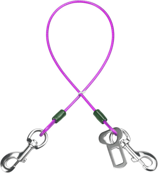 Dog Seat Belt Harness for Car,Dog Seatbelt of Coated Wire Leash Safety Restraint,No Chew Tether Cable Vehicle,Double Clips & Latch (Purple, 24 inch/60 CM)