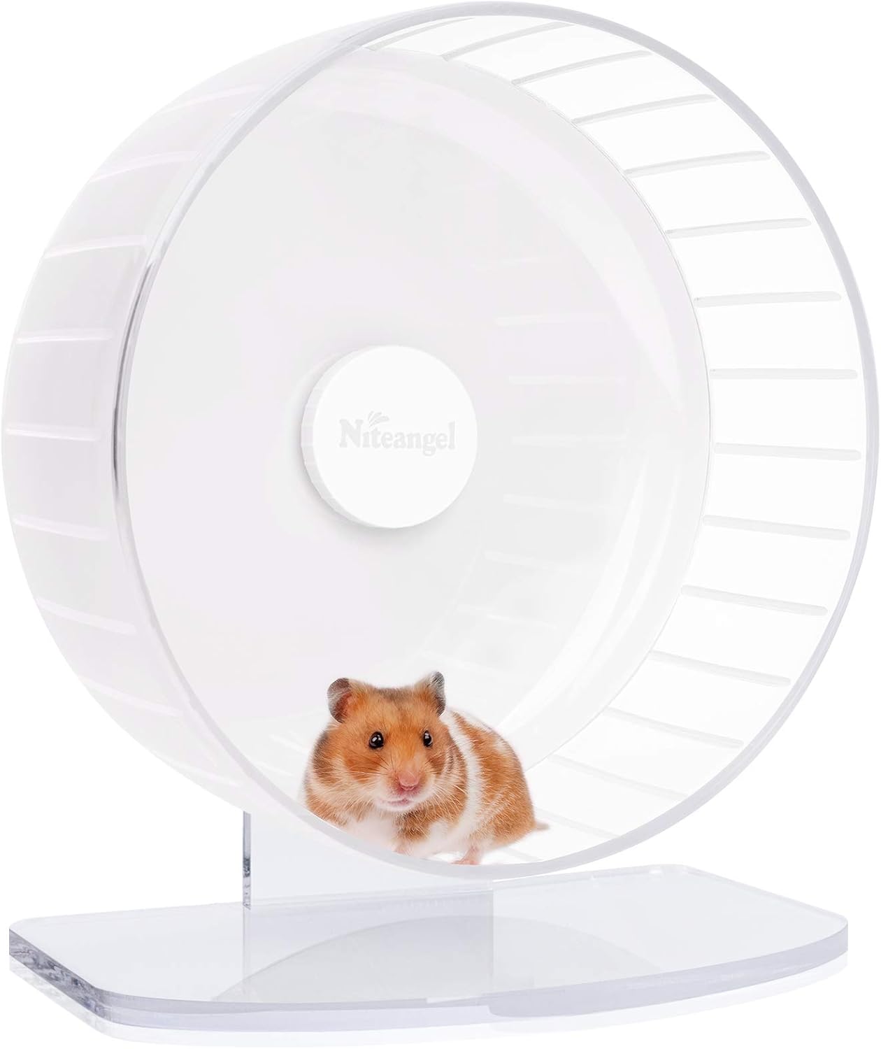 Niteangel Super-Silent Hamster Exercise Wheels: - Quiet Spinner Hamster Running Wheels with Adjustable Stand for Hamsters Gerbils Mice Or Other Small Animals (L, White)