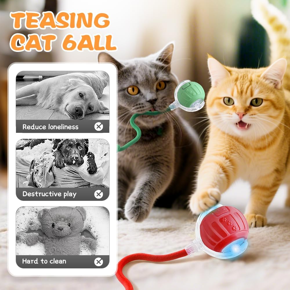 2026 New Interactive Pet Toy Ball, Smart Interactive Toy Ball for Cats & Dogs, Electric Rolling Pet Toy Ball, Rechargeable Interactive Cat Toys for Bored Indoor Cats Kittens to Keep Busy (Green)