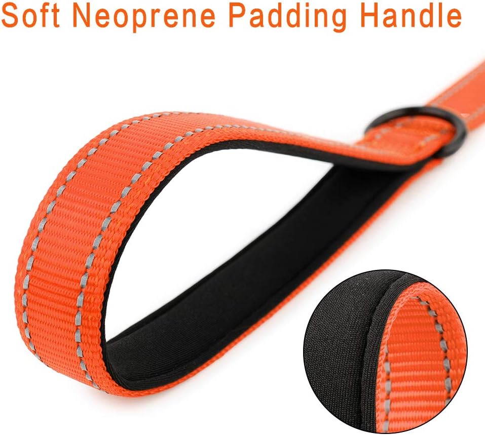 PLUTUS PET Short Training Dog Leash with Padded Handle for Medium Large Big Dogs,18 Inch Heavy Duty Strong Traffic Dog Leash with Carabiner Clip for Climbing Walking or Guiding Blind（18”，Orange