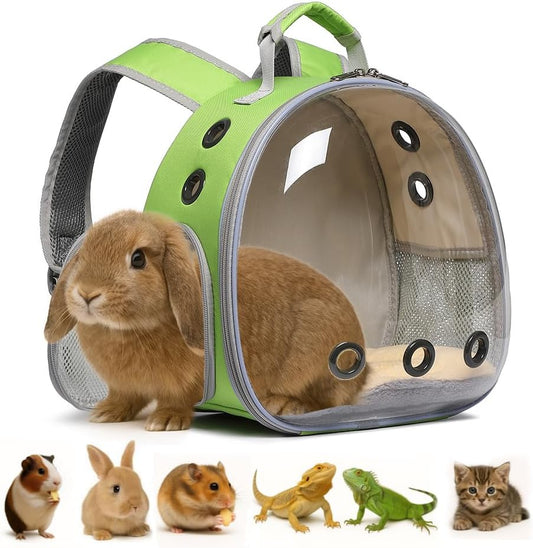 Bunny Carrier, Guinea Pig Carrier,Small Animal Carrier Backpack for Rabbit,Bearded Dragon, Lizard,Hamster,Kitten. Breathable Pet Travel Cage Bag (Grass Green)