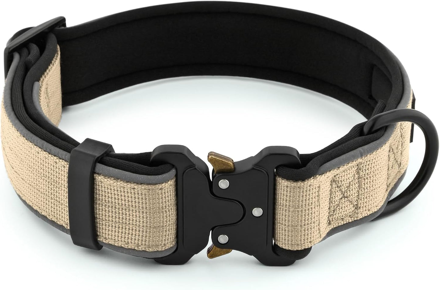 Plutus Pet Tactical Dog Collar, Reflective, Adjustable Heavy Duty Dog Collar, Soft Padded and Comfortable, for Small Medium and Large Dogs (Beige, L)