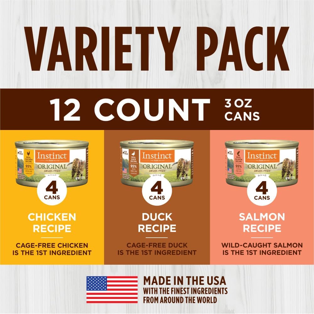 Instinct Original Grain Free Recipe Variety Pack Natural Wet Canned Cat Food by Nature's Variety, 3 Ounce (Pack of 12)