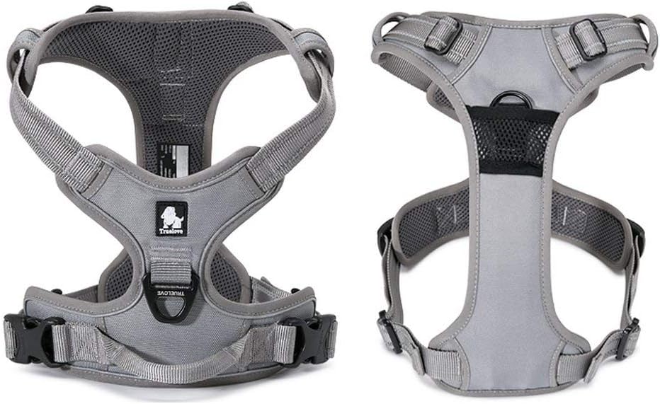 TRUE LOVE Adjustable No-Pull Dog Harness Reflective Pup Vest Harnesses Comfortable Control Brilliant Colors Truelove TLH5651(Gray,S)