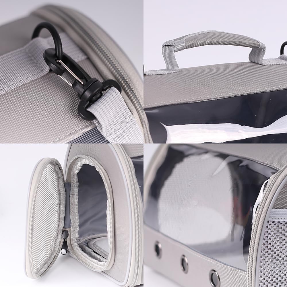 Bearded Dragon Travel Carrier Backpack,Lizard Backpack Carrier,Space Capsule Clear Bubble Window Astronaut Reptile Carrier Backpack for Guinea Pig,Sugar Glider,Bunny (Grey, TPU Carrier+MAT)