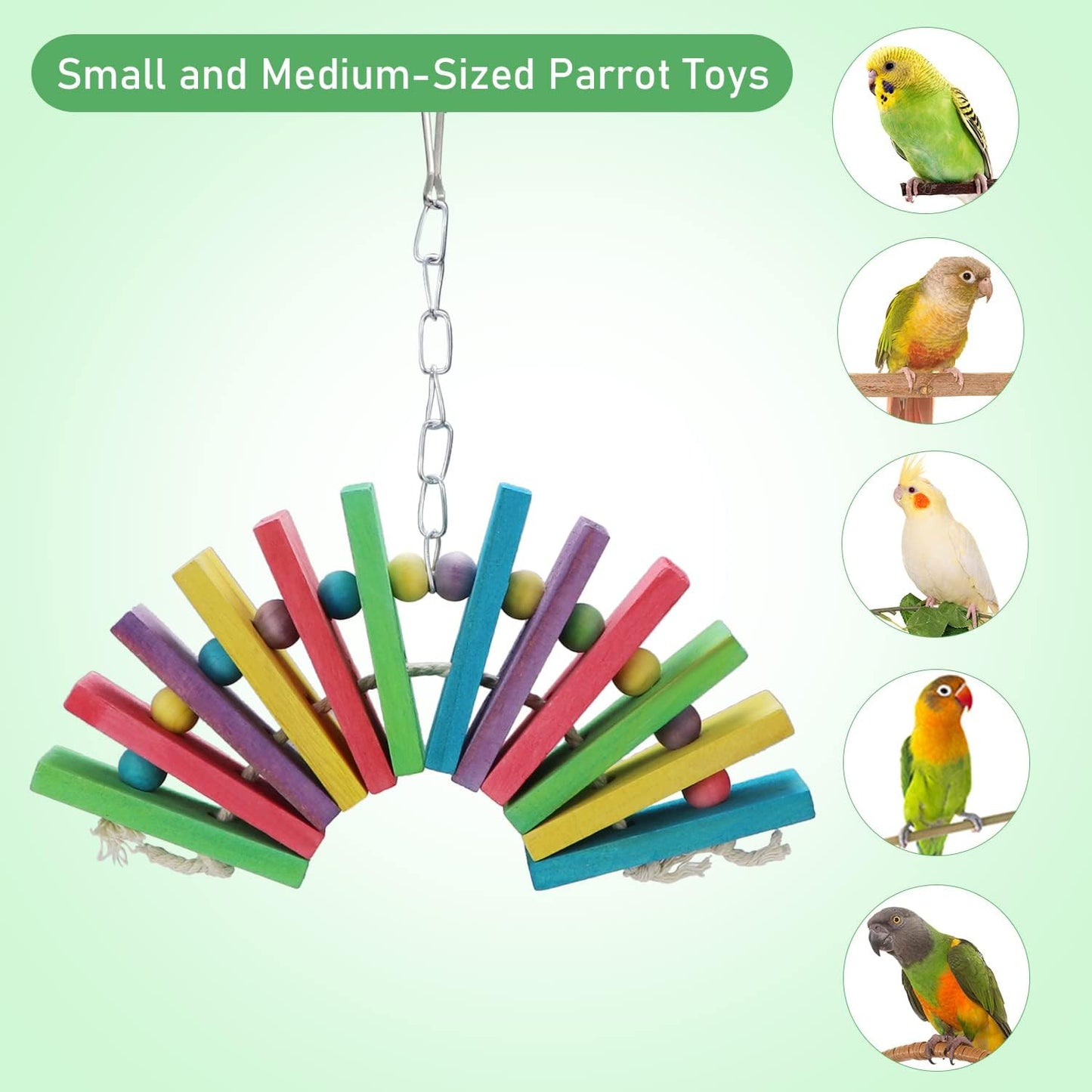 Litewoo Bird Parrot Parakeet Toys, Colorful Bite Wood Swing Toy for Small Medium Parakeet Cockatiel Budgie Cockatoo Macaw Conure Parrot（A）