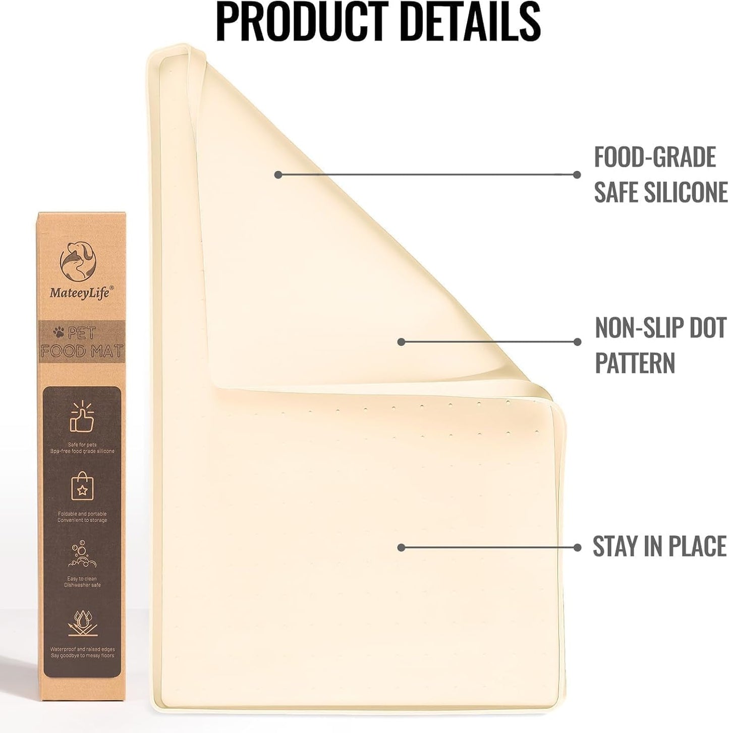 MateeyLife Silicone Cat & Dog Food Mat for Floors Waterproof, Anti-Slip Dog Bowl Mats for Food and Water, Pet Feeding Mats with Lip to Prevent Spills, Pet Placemat for Messy Drinkers to Protect Floors