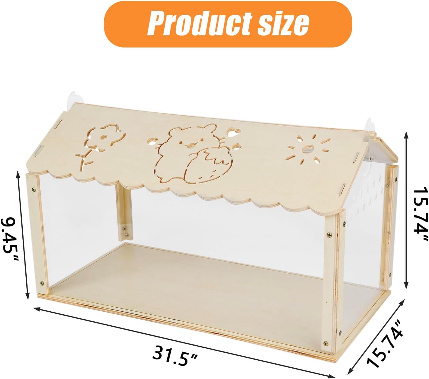 Hamster cage Wooden with Acrylic, Dwarf Hamster cage, Small Animal Habitat with Openable Top, Mouse cage for Guinea Pigs, Chinchillas, Gerbil, Syrian Hamster (31inch no Moon)