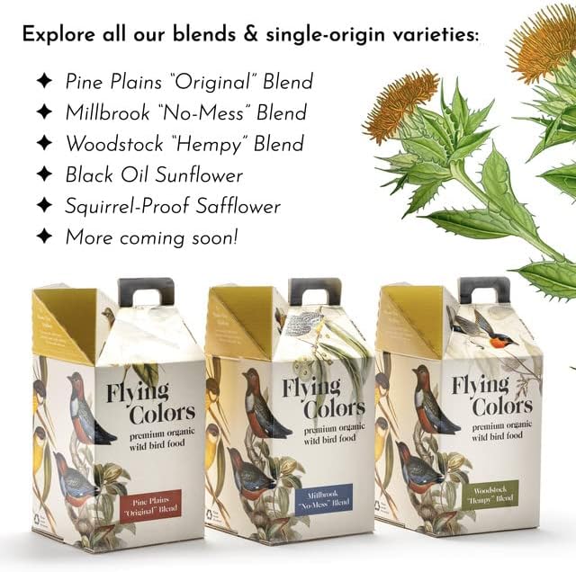 Flying Colors Premium Organic Wild Bird Seed | Squirrel-Proof Safflower Seed | 100% USDA Organic, No Fillers, No Pesticides | 3 Gallon Easy-Pour Carton