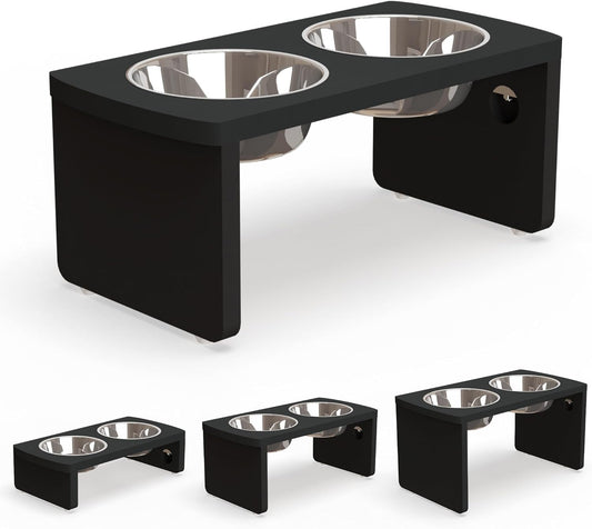 Elevated Dog Bowls, Bamboo Raised Dog Bowl for Medium Dogs, with 2 Stainless Steel Bowls (7'' Tall-30 oz Bowl)