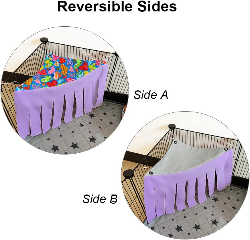 RIOUSSI Guinea Pig Hideout Hideaway Corner Fleece Toys Cage Accessories with Reversible Sides, Heart/Gray-Pink+Purple, Pack of 2