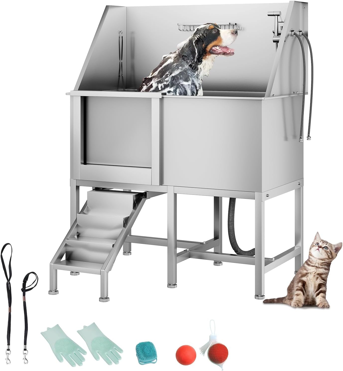 50" Dog Bathtub for Large Dogs, Professional Dog Washing Station with Wash Tub Attachment, Bath Pool for Outdoor, Indoor Shower and Grooming (50" Left Door)