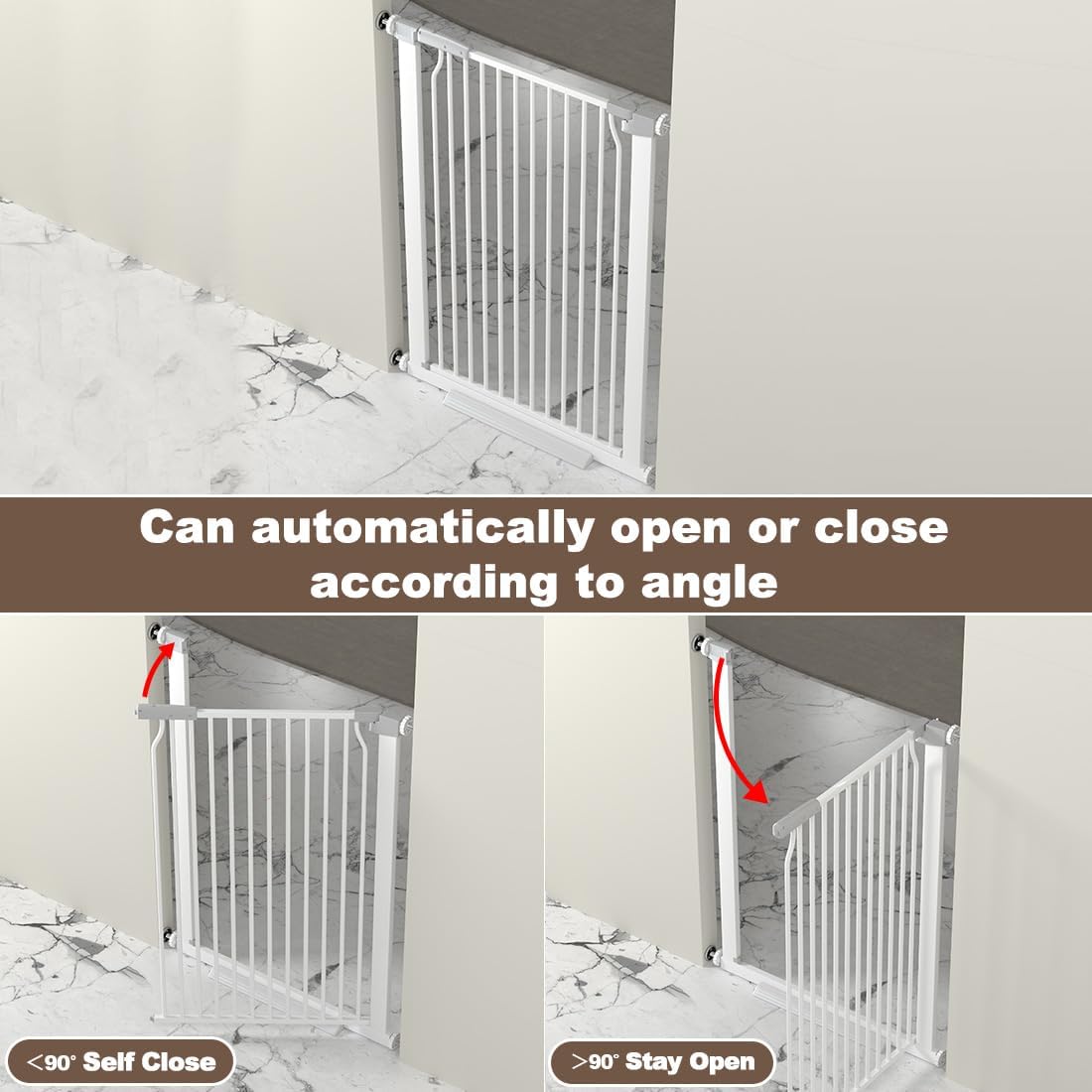 41" Extra Tall and Wide Baby Gate, 63-65.7'' Wide Pet Cat Gate for Doorway, Extra Wide Pressure Mounted Child Door with Expansion Kit, Metal Safe Gate, Tall Dog Gate, White