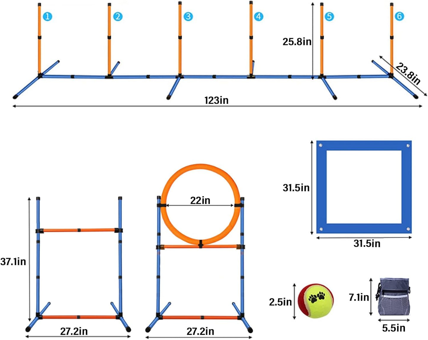 PLKO Dog Agility Equipment Set,Pets Agility Training Equipment,Weave Poles, Adjustable Hurdle, Jump Ring, Pause Box and Storage Bag