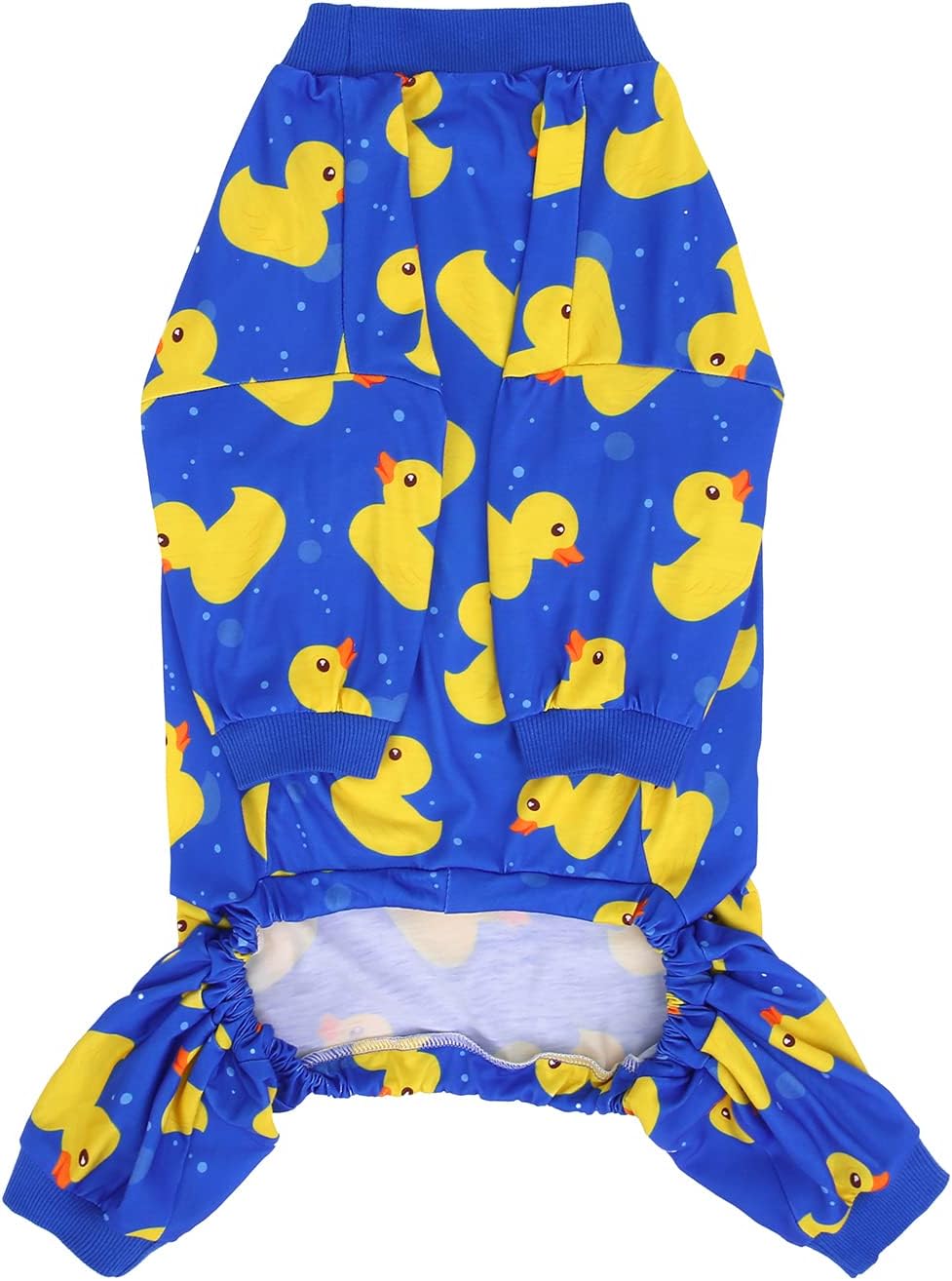 HDE Dog Pajamas One Piece Jammies Jumpsuit Pet Clothes Outfit Stretchy Lightweight Comfy Shirt Pjs for M-3XL Dogs Ducks Blue - XL