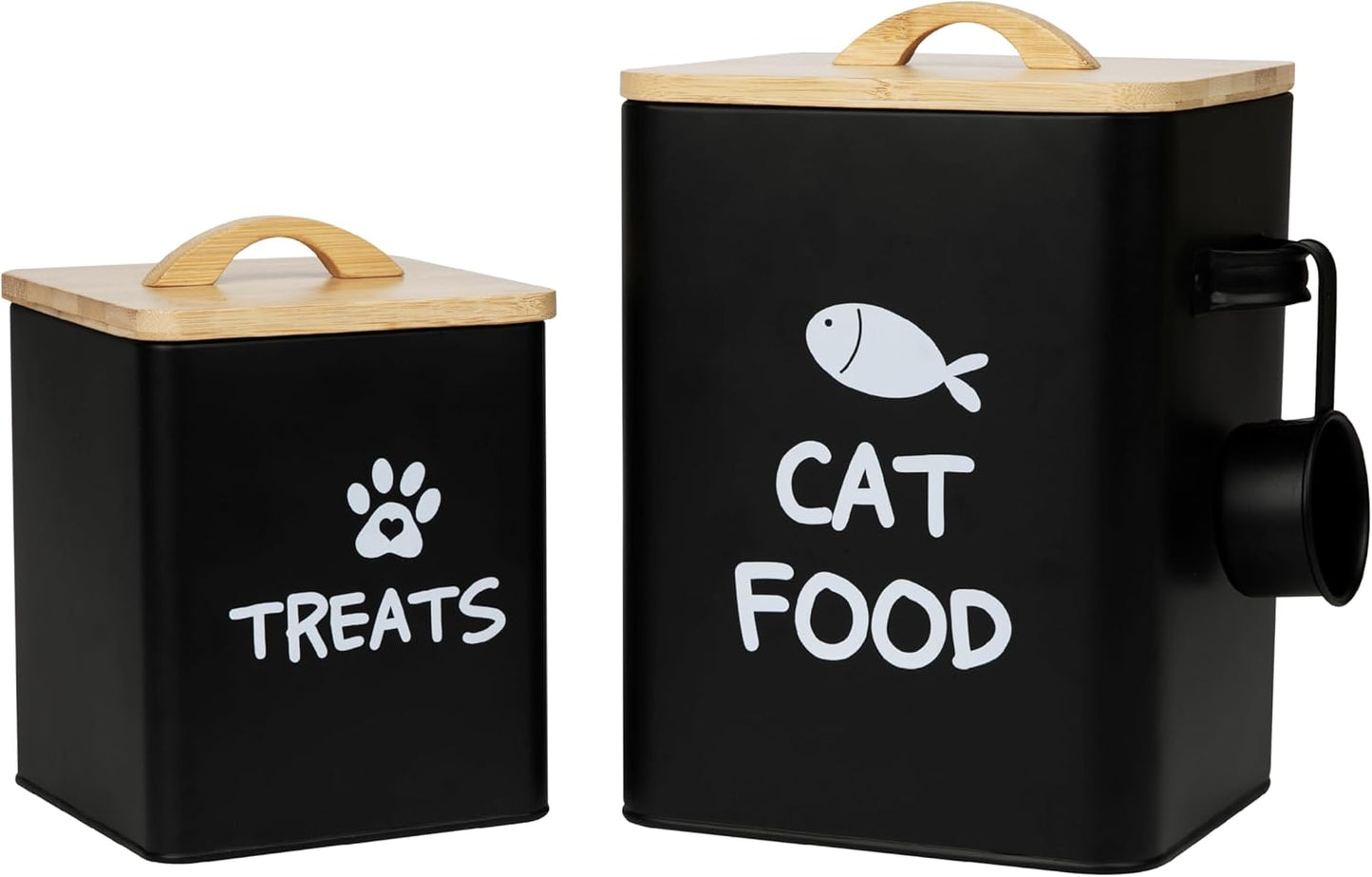 Calindiana Airtight Cat Food Storage Container with Bamboo Lid & Scoop – Farmhouse Cat Food Organizer, Gifts for Cat Lovers (Matte Black)