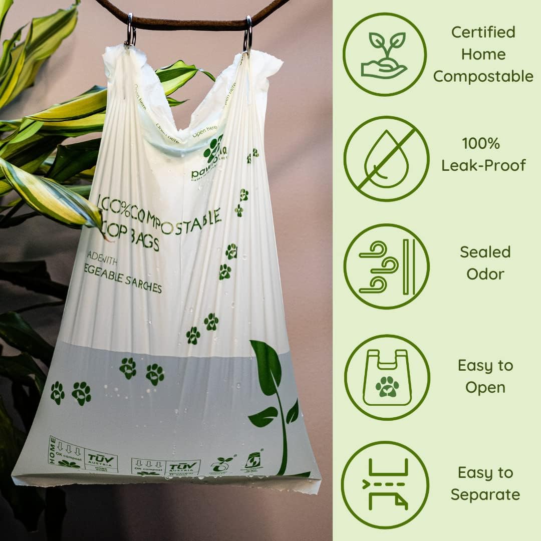 Pawtria Bundle Product of 120 Pet Waste Bags and 1 Canvas Dispenser (Pink), Vegetable Starches, Eco-friendly Dog Waste Bags, Leak proof, Easy to Open, Give Back, Fabric poop bag holder…