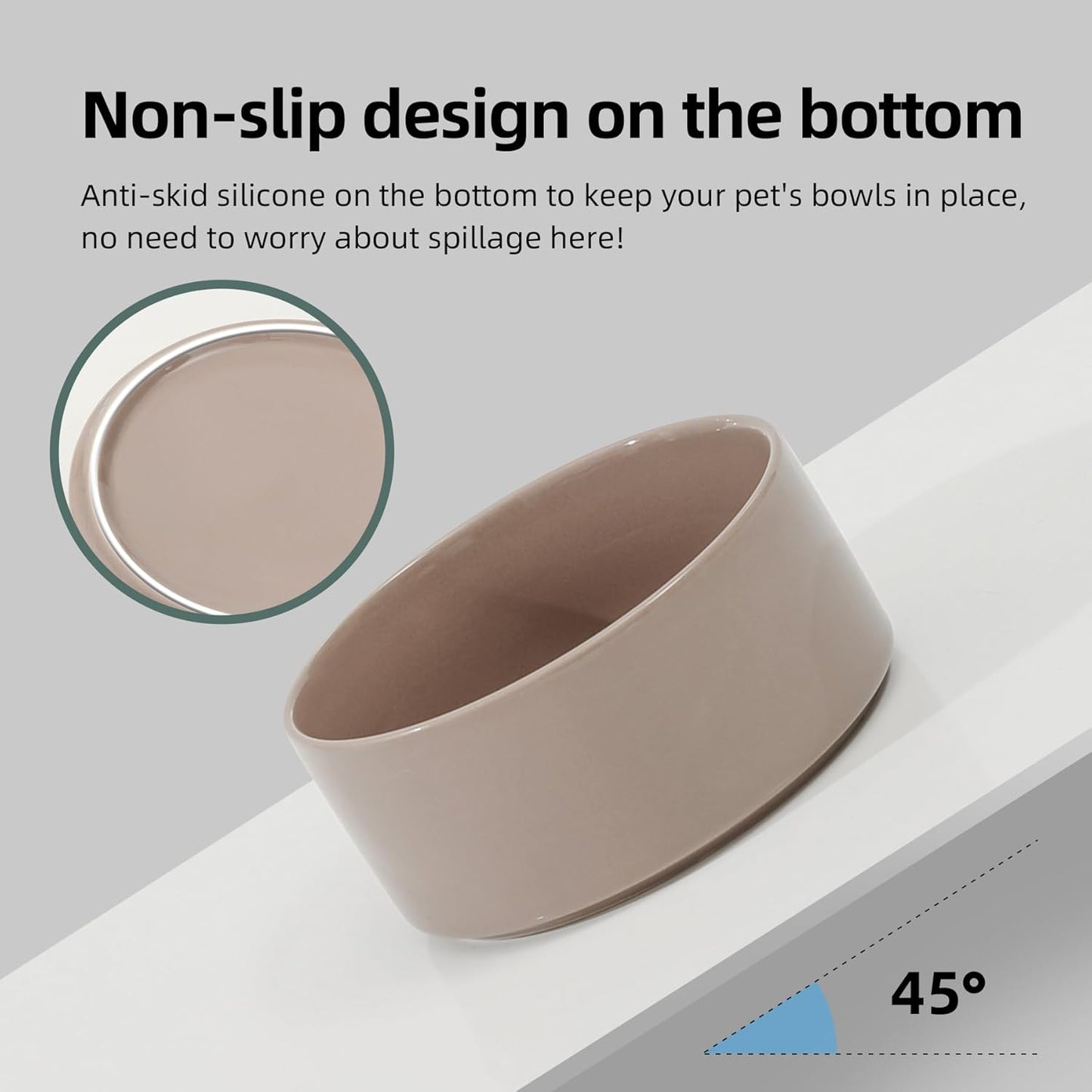 Ceramic 5.1inch Raised Dog and Cat Bowl Set, Elevated with Wooden Stand, Food and Water Bowl for Small Breed Dogs, Cats, Kitty, Weighted Dog Dishes, Pet Bowls(13.5oz, Brown Coffee)