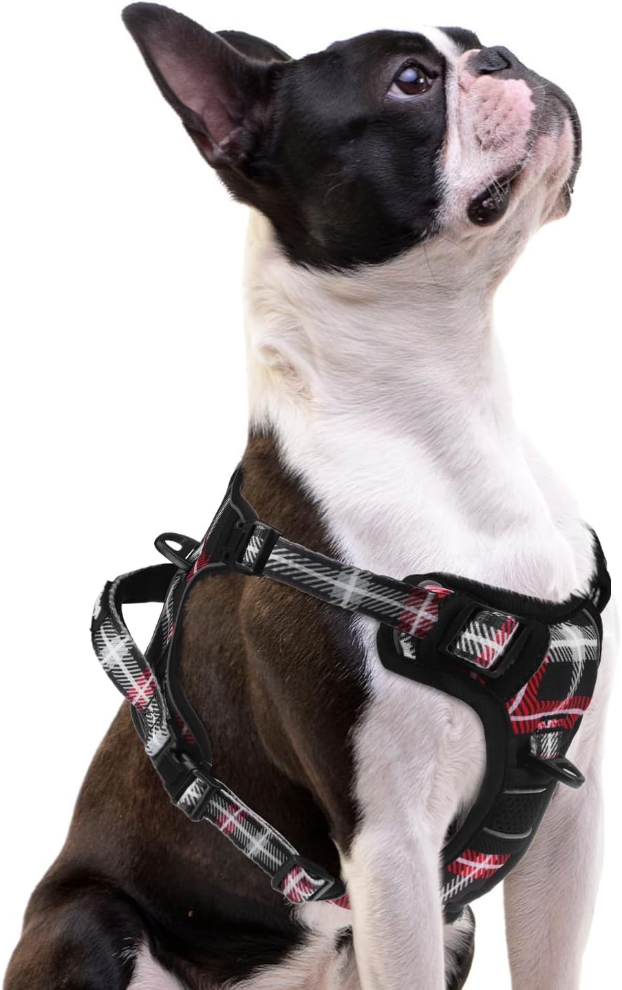 PUPTECK No Pull Dog Harness Small Sized, Adjustable Reflective Dog Harness with Handle Easy Control, Comfortable Soft Padded Pet Vest Harness for Small Dogs, Plaid Black S