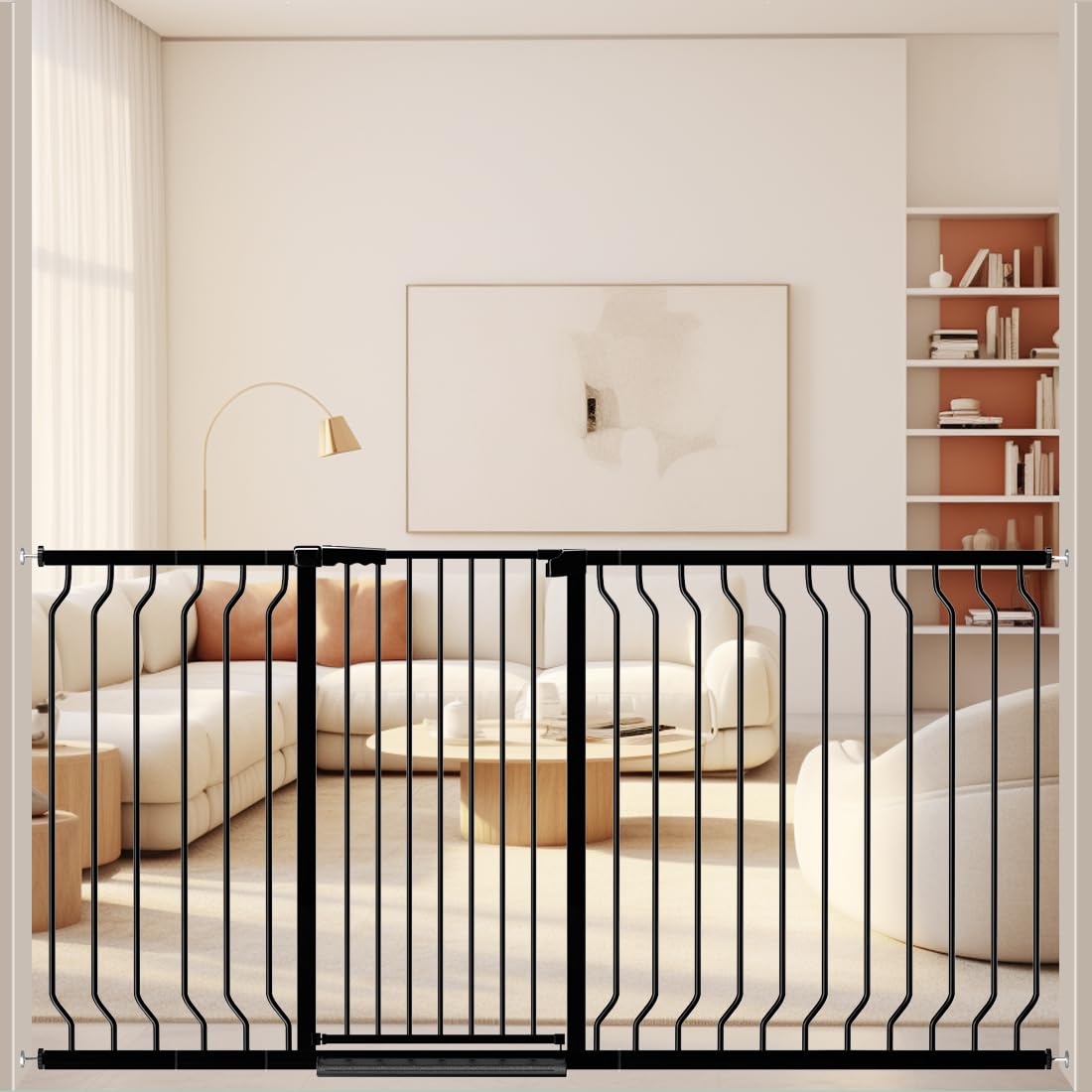 WAOWAO Extra Tall 40.55" Baby Gate 57.48-74.4" Wide Pressure Mounted Walk Through Swing Auto Close Safety Black Metal Toddler Child Dog Pet for Indoor Stairs,Doorways