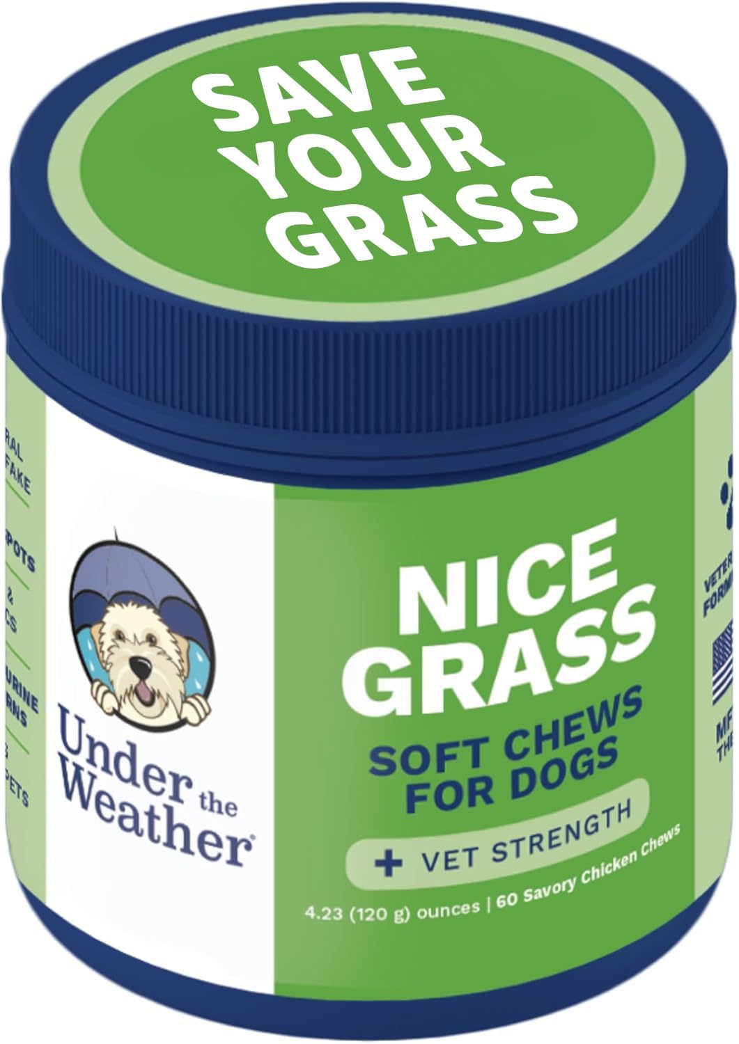 Under the Weather Nice Grass Chews for Dogs | Digestive Enzymes for Dogs | Canine Urine Neutralizer for Grass | Probiotics for Digestive Health | Vet Formulated Lawn Care Supplement | 60 Count