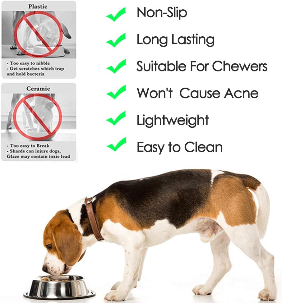 Stainless Steel Dog Bowls, 2.2 Cup/18oz Cat Bowl Water and Food with Rubber Base, Pet Bowls for Medium Dogs, Cats and Rabbit, 3Pack