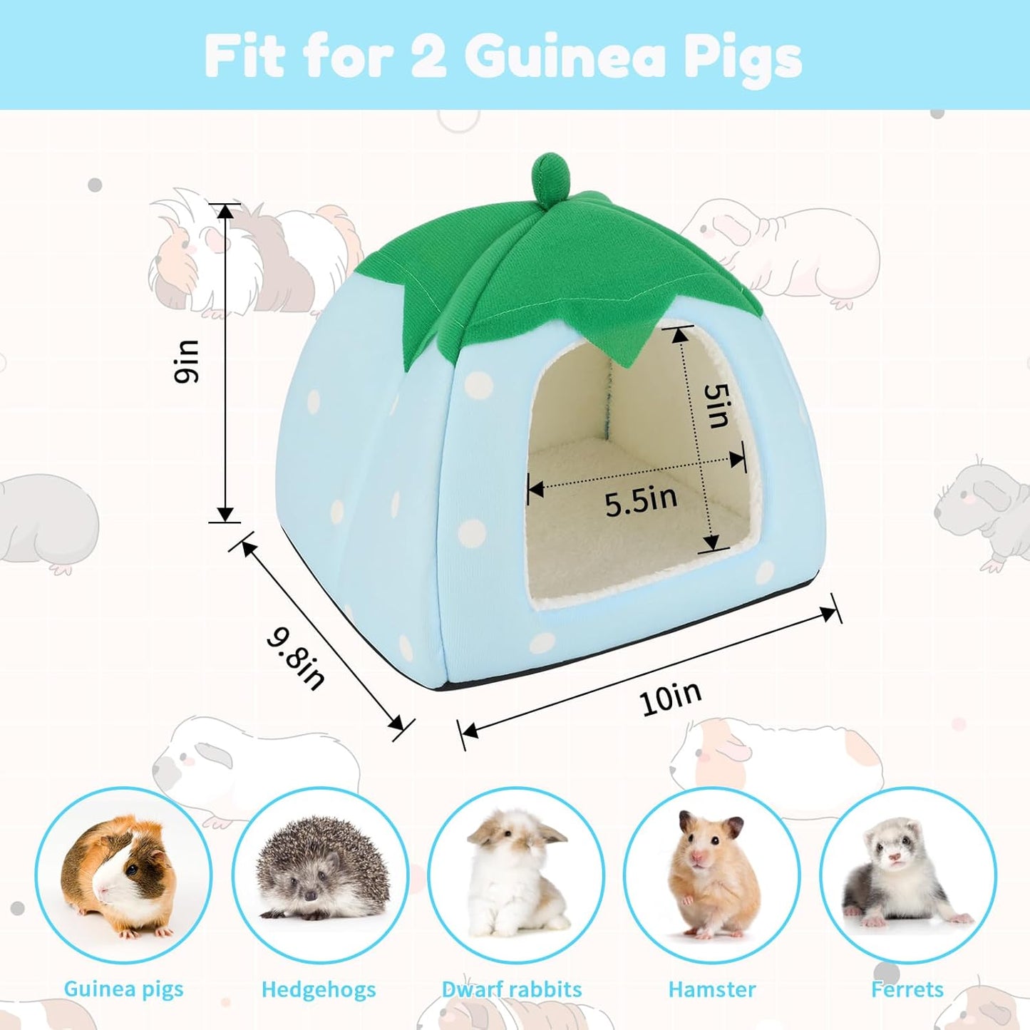 BWOGUE Guinea Pig House Bed Cozy Hamster Cave Large Hideout for Dwarf Rabbits Hedgehog Bearded Dragon Winter Nest Hamster Cage Accessories