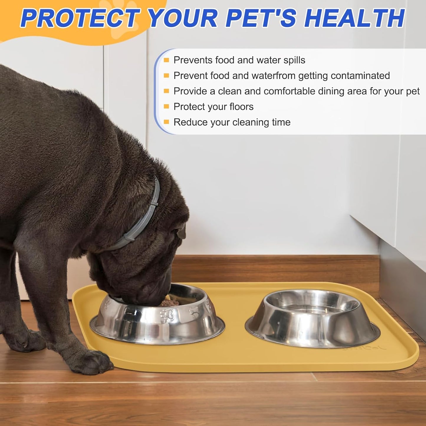 Silicone Pet Feeding Mat with Raised Edge for Food and Water, Dog Bowl Mats, Cat Bowls Placemat with High Lip for Floor Waterproof, Rubber Tray for Cats and Dogs 19 x 12 x0.7 Beige