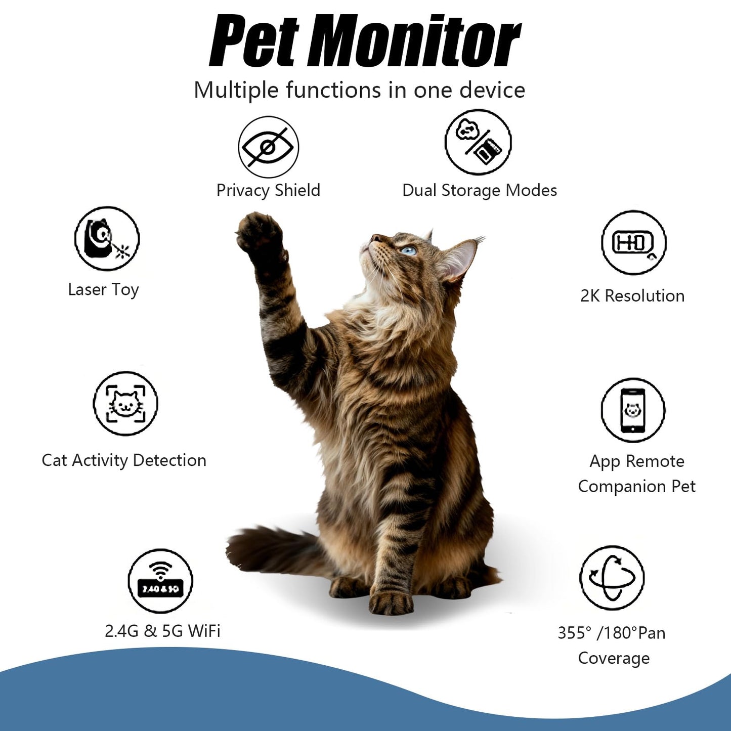 Miykuhok Pet Camera, 2K HD Indoor Dog and Cat Camera with Auto-Tracking & Laser Toy, Home Security Camera with Motion Detection, 2-Way Audio, Night Vision（64GB SD Card）