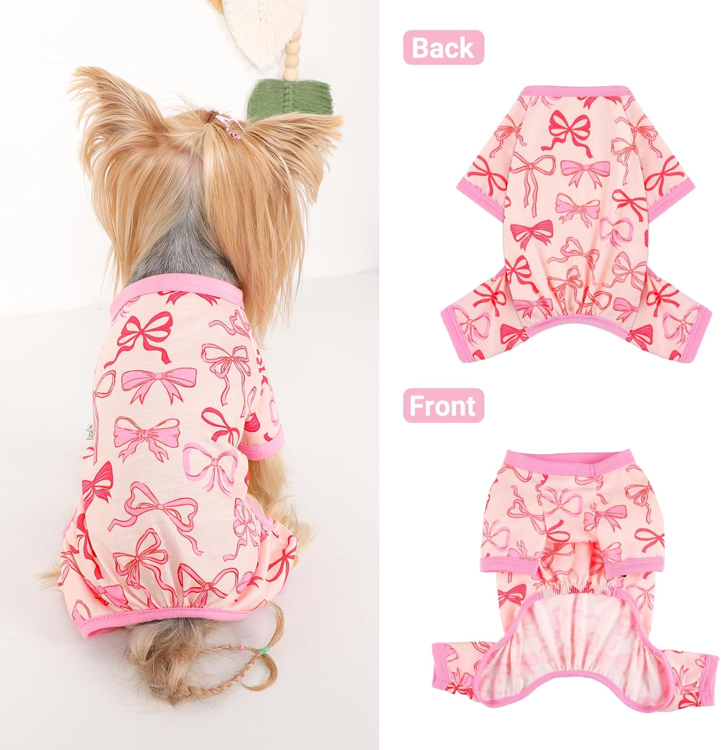 Dog Pajamas Small Sized Dogs Stretchable Summer Dog Clothes Pjs 4 Legs Girl Boy Cute Soft Puppy Outfits Doggie Cat Jammies Jumpsuit Sleeper for Pet (Bow Tie, X-Small)