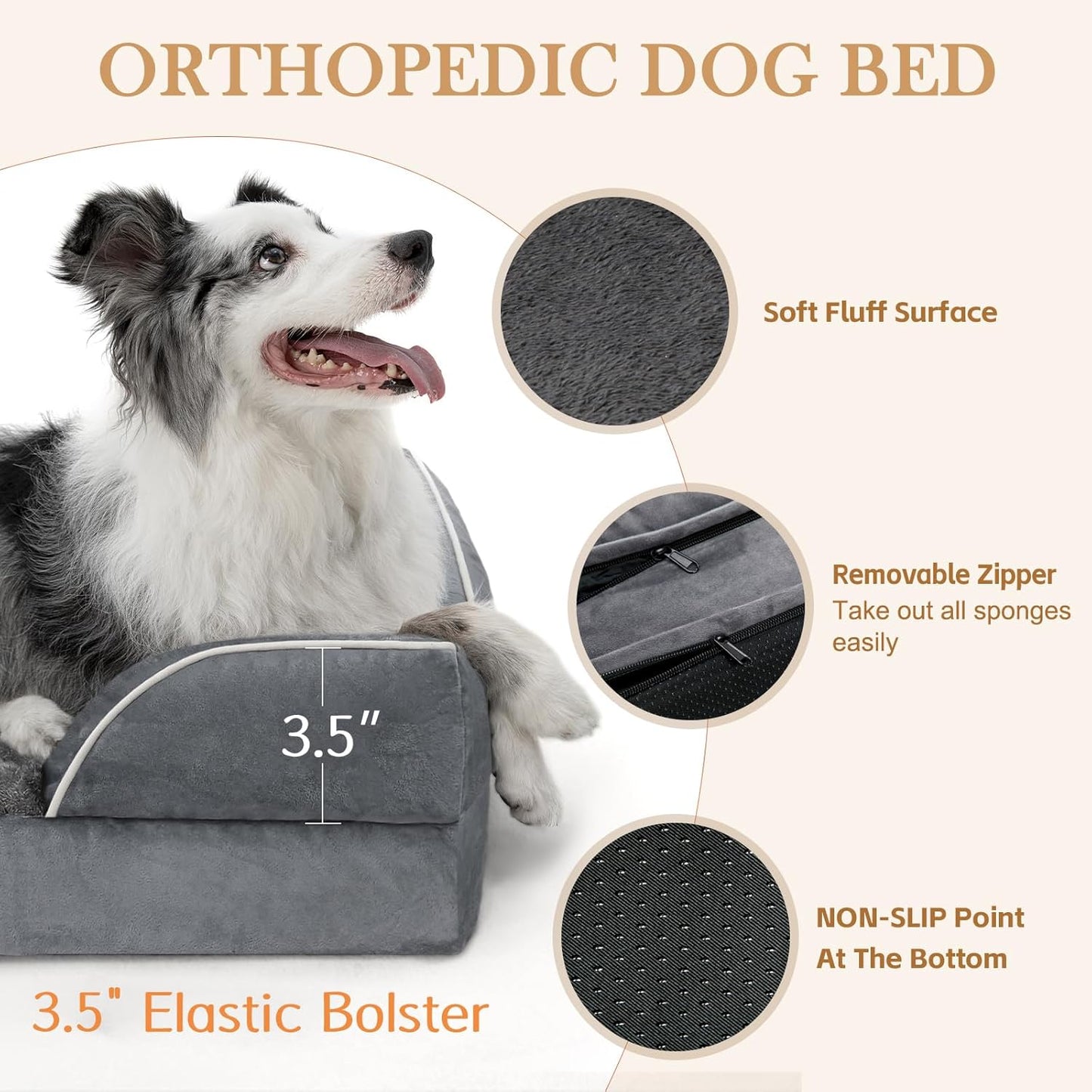 Comfort Expression Small Dog Beds Waterproof Orthopedic Foam Dog Sofa Beds for Medium Dogs Comfy Pet Bed with Washable Removable Cover & Non-Slip Bottom(Small,Dark Grey)
