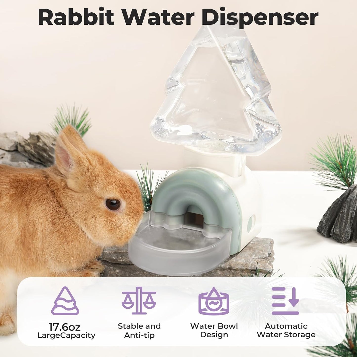 mini&moe Rabbit Water Bottle - 17.6oz Guinea Pig Water Bottle No Drip for Cage Automatic Gravity Silent Hanging Bunny Water Dispenser with Floating Bowl for Hamster, Gerbils, Ferret, Chinchilla