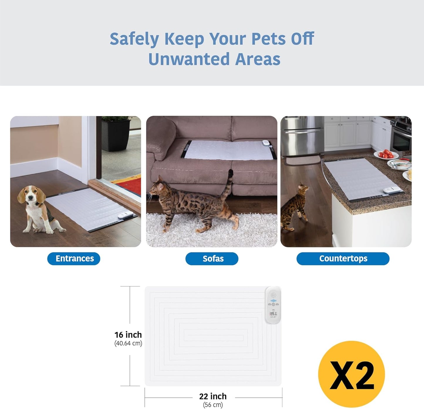 SVD.PET (2-Pack Pet Training Mat with Tester, Pet Shock Pad, Dogs & Cats Electronic Repellent mat for Indoor, 3 Training Modes, 5 Levels, Pet Safe Mode (White controler 22" X 16")
