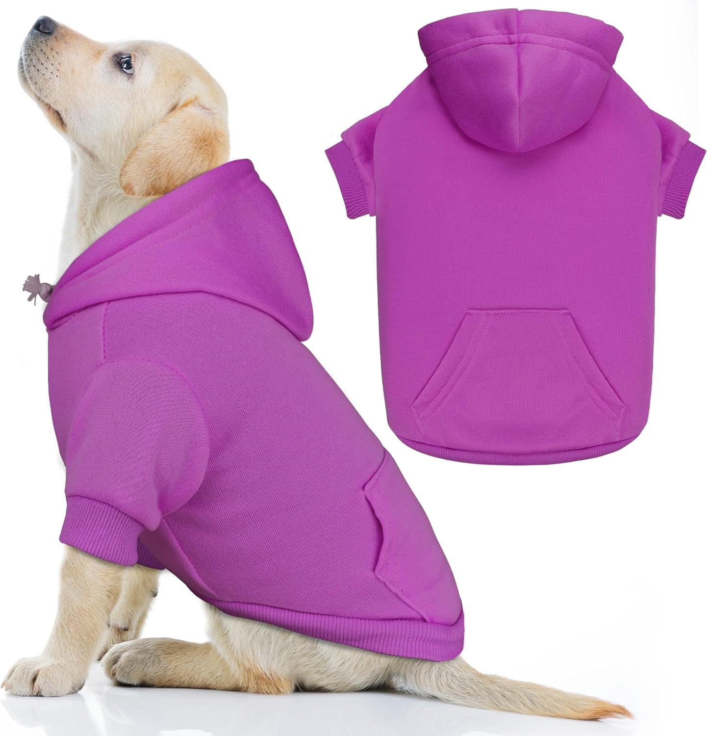 Dog Hoodie Dog Sweaters for Large Dogs Pet Sweater Solid Soft Brushed Fleece Pet Clothes Hoodie Sweatshirt with Pocket(Purple-L)