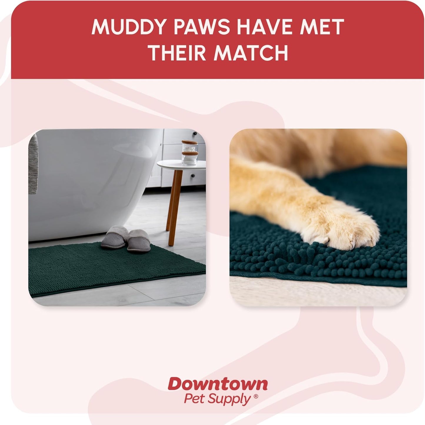 My Doggy Place Microfiber Dog Mat for Muddy Paws, 36" x 26" Teal - Absorbent and Quick-Drying Dog Paw Cleaning Mat, Washer and Dryer Safe - Non-Slip Rubber Backed Dog Floor Mat, Large